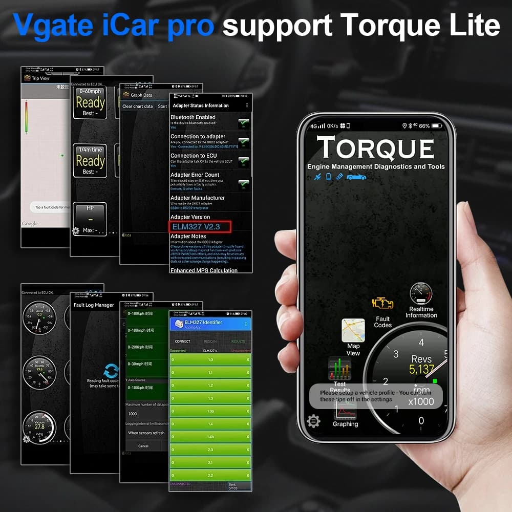 Vgate ICar Pro Bluetooth 4.0 OBD 2 ELM327 V2.3 ICar2 OBD2 Scanner ELM 327 ODB2 pour Android/IOS, outil de diagnostic automobile