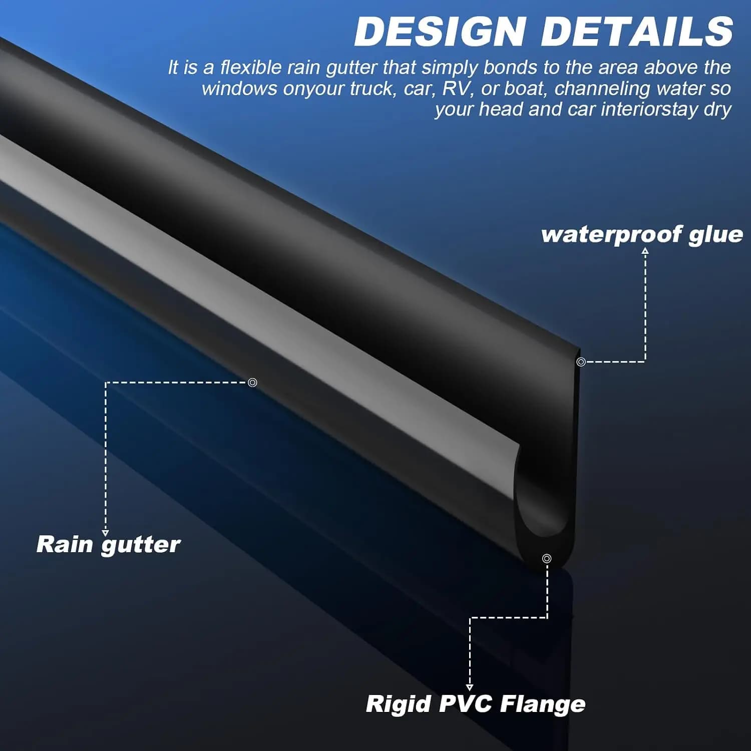 1 guide de gouttière en PVC en forme de J, pour évacuation des eaux de pluie |   Pour voitures, fourgonnettes, caravanes, bandes de dérivation des eaux de pluie pour toit, flexibles en forme de J
