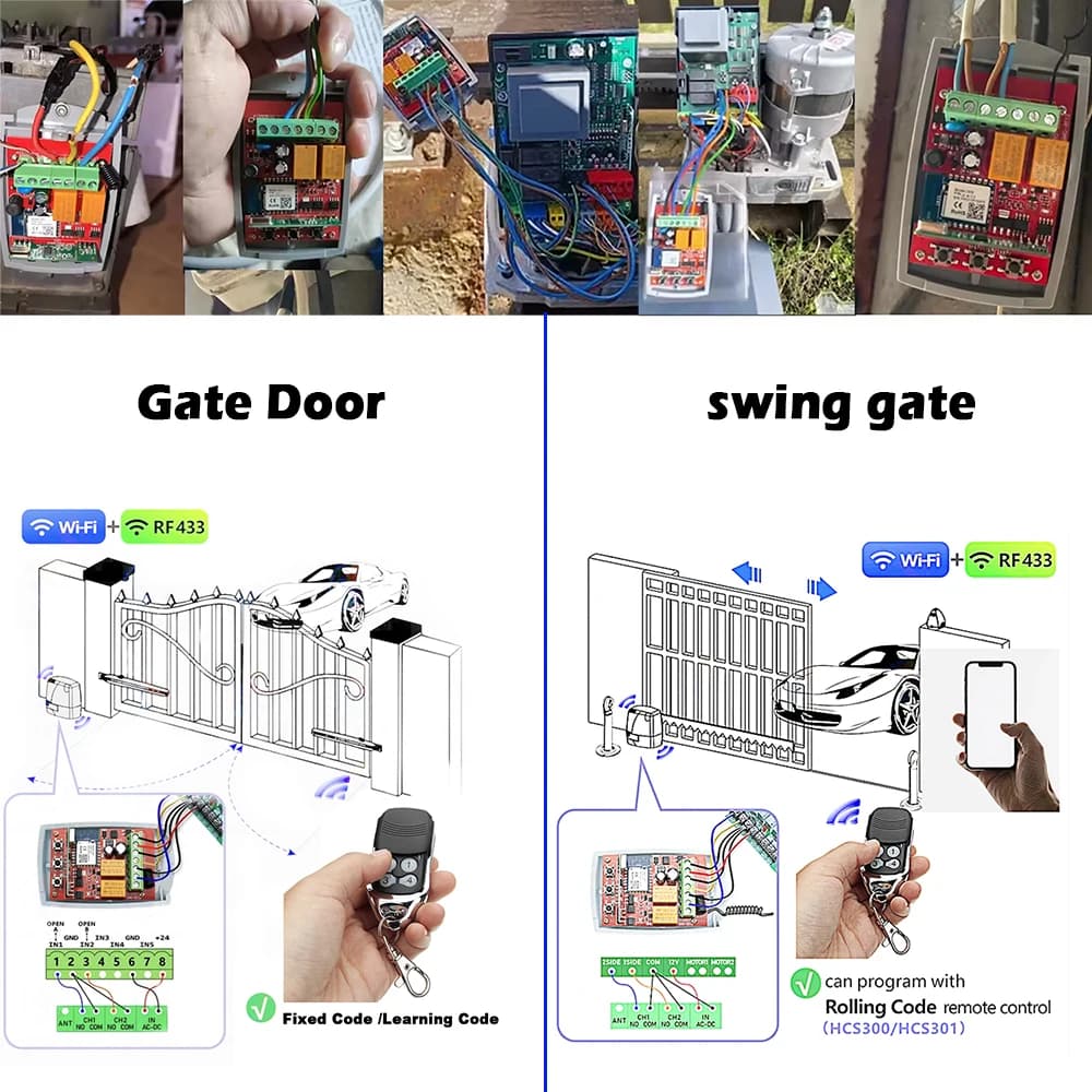 Récepteur de porte de garage WIFI 2 canaux 433 MHz universel à code fixe