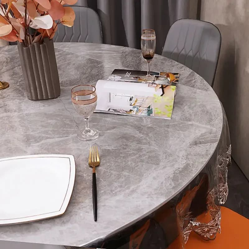 Couverture de Table en PVC Imperméable, Nappe Souple Transparente, Dentelle Brodée, Assiette en Clip, Polymères Résistants à l'Huile