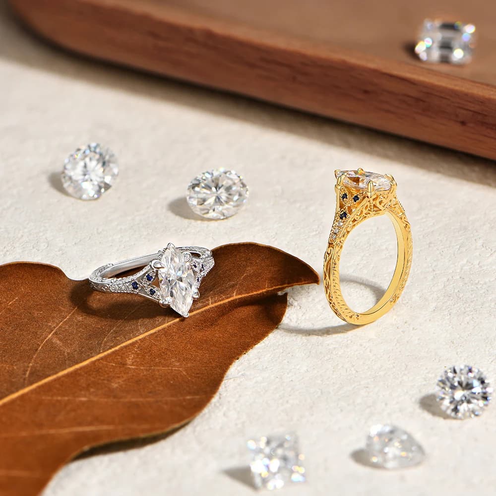 ATTAGEMS – bague en Moissanite taille Marquise, 2ct, avec saphir de laboratoire, en argent Sterling 925, bijoux de mariage de luxe personnalisables