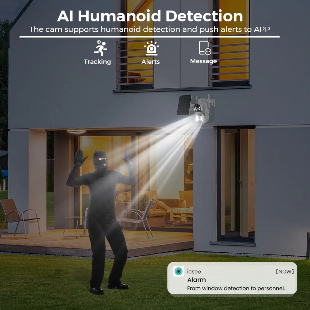 Caméra IP solaire WiFi extérieure double objectif PTZ