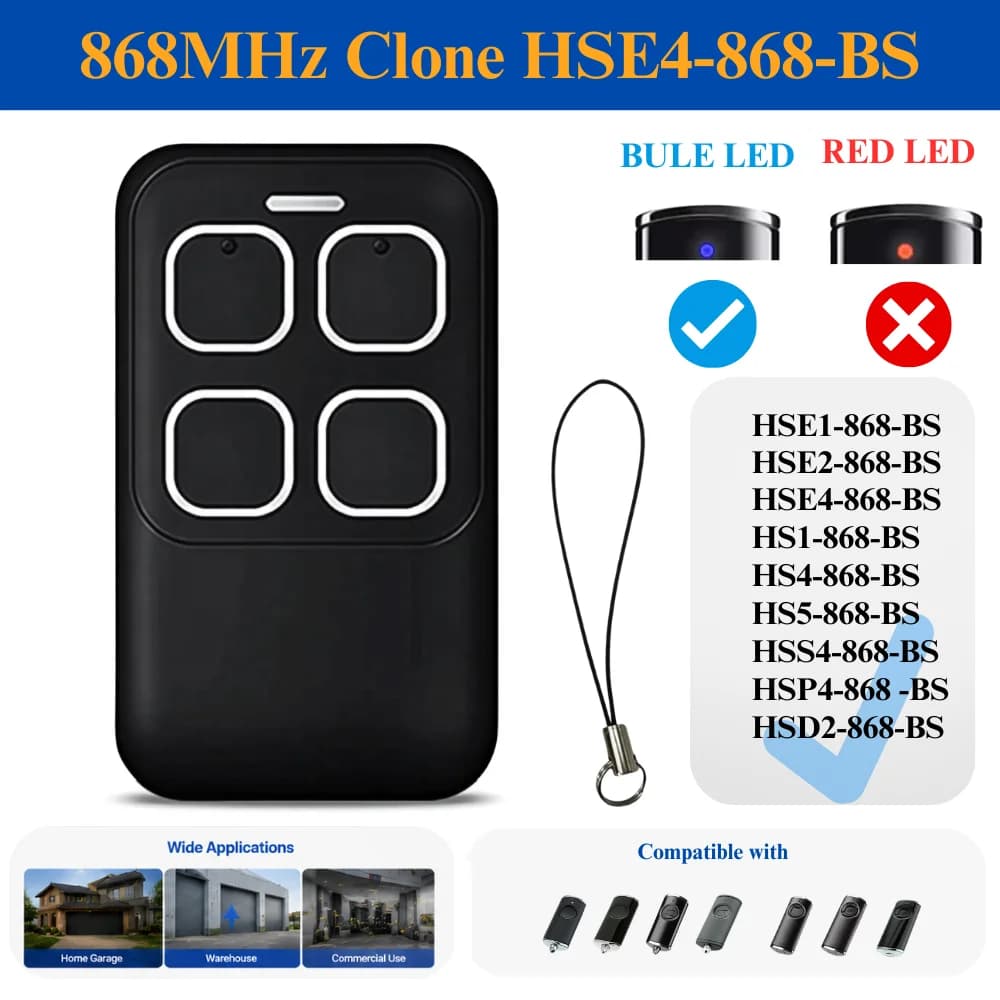 Télécommande de porte de garage HSE4-868-BS 868 MHz