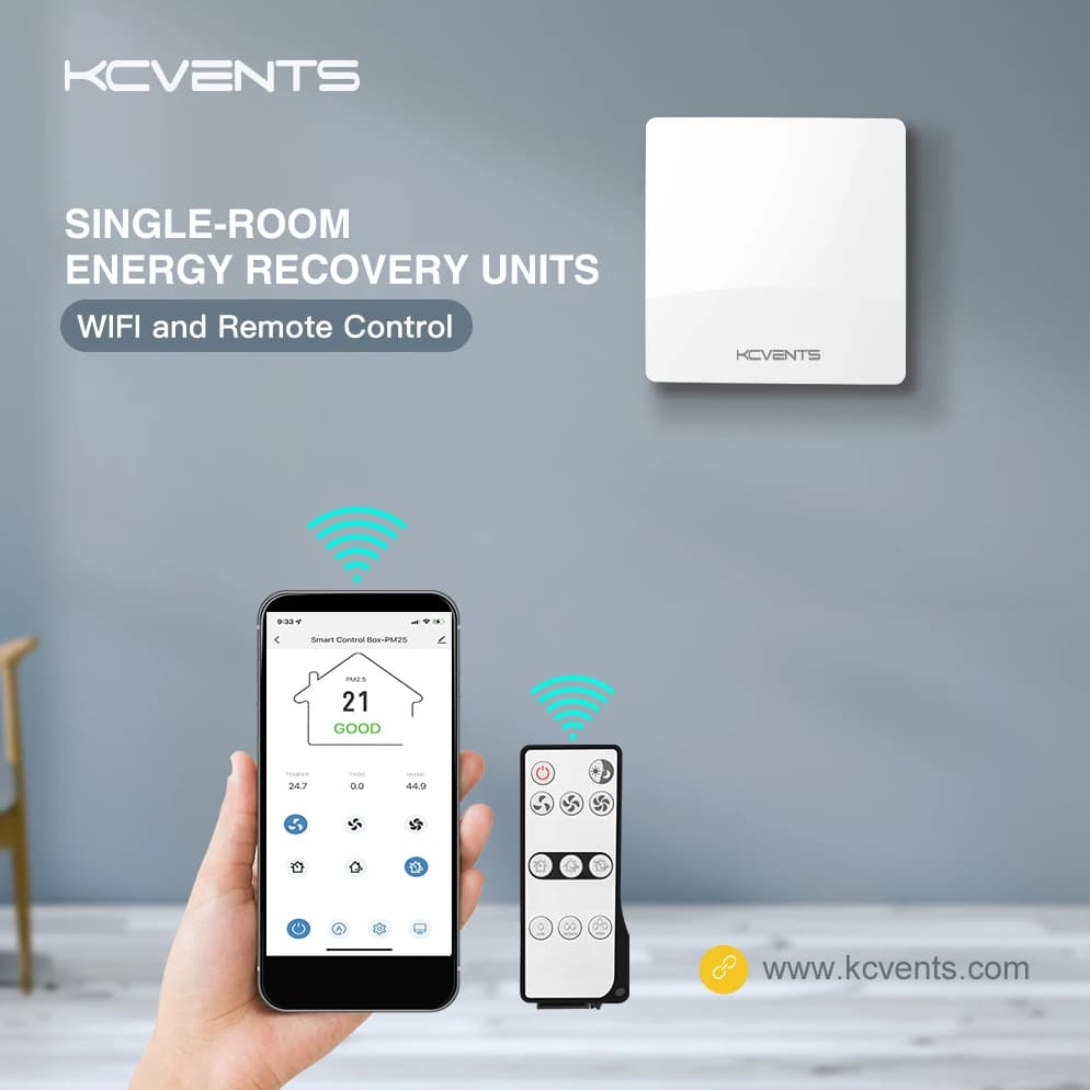 Récupérateur d'Air VT125 avec Récupération de Chaleur, Système de Ventilation Décentralisé, Rekuperateur pour Chambre Simple