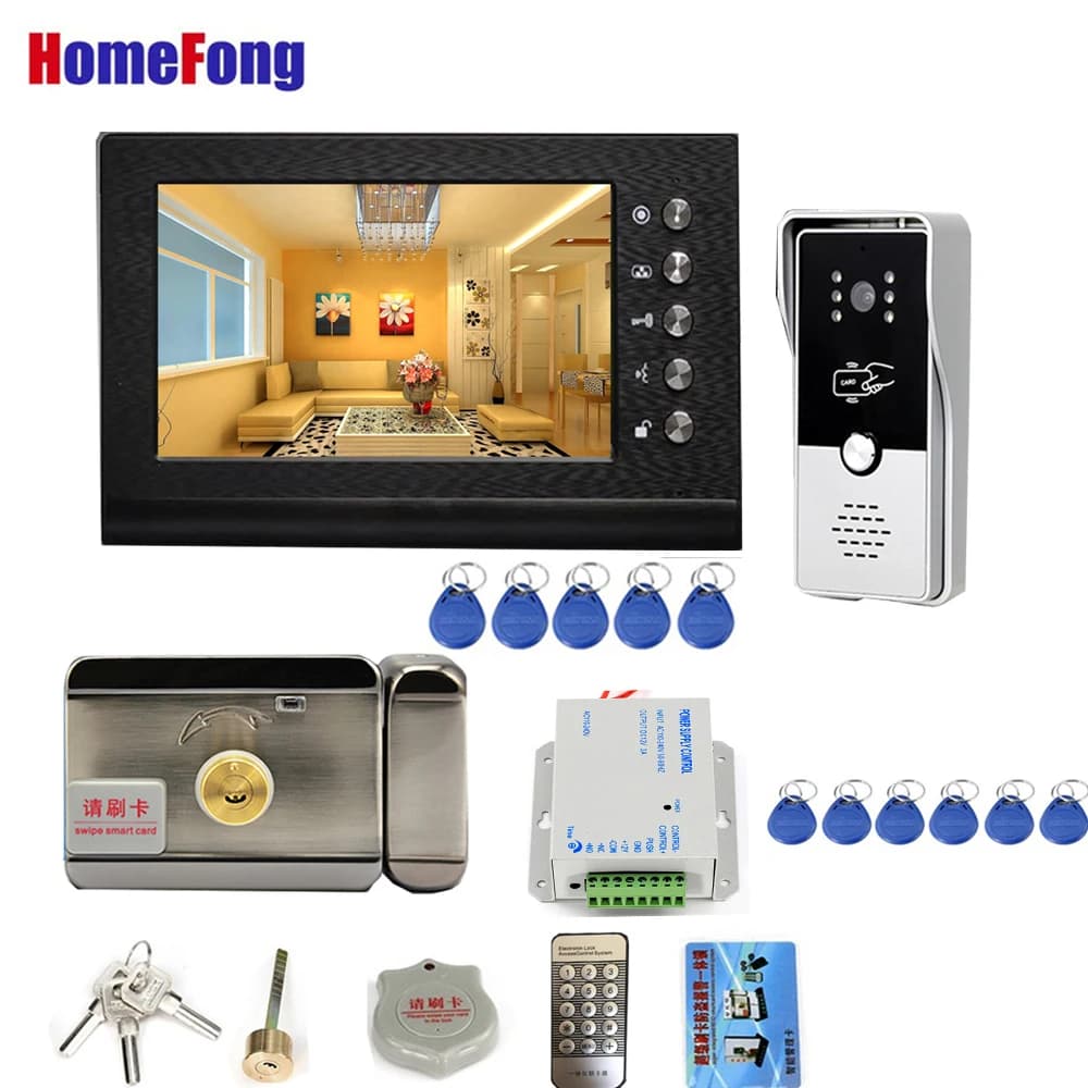 Homefong 7 pouces visiophone avec serrure électronique RFID interphone vidéo système de contrôle d'accès de porte déverrouiller parler nuit