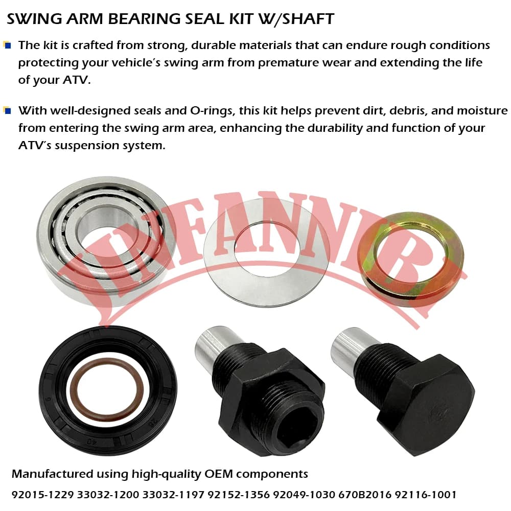 Kit de joints de roulement pour bras oscillant Kawasaki Prairie 360 650 700, comprend un boulon de pivot.