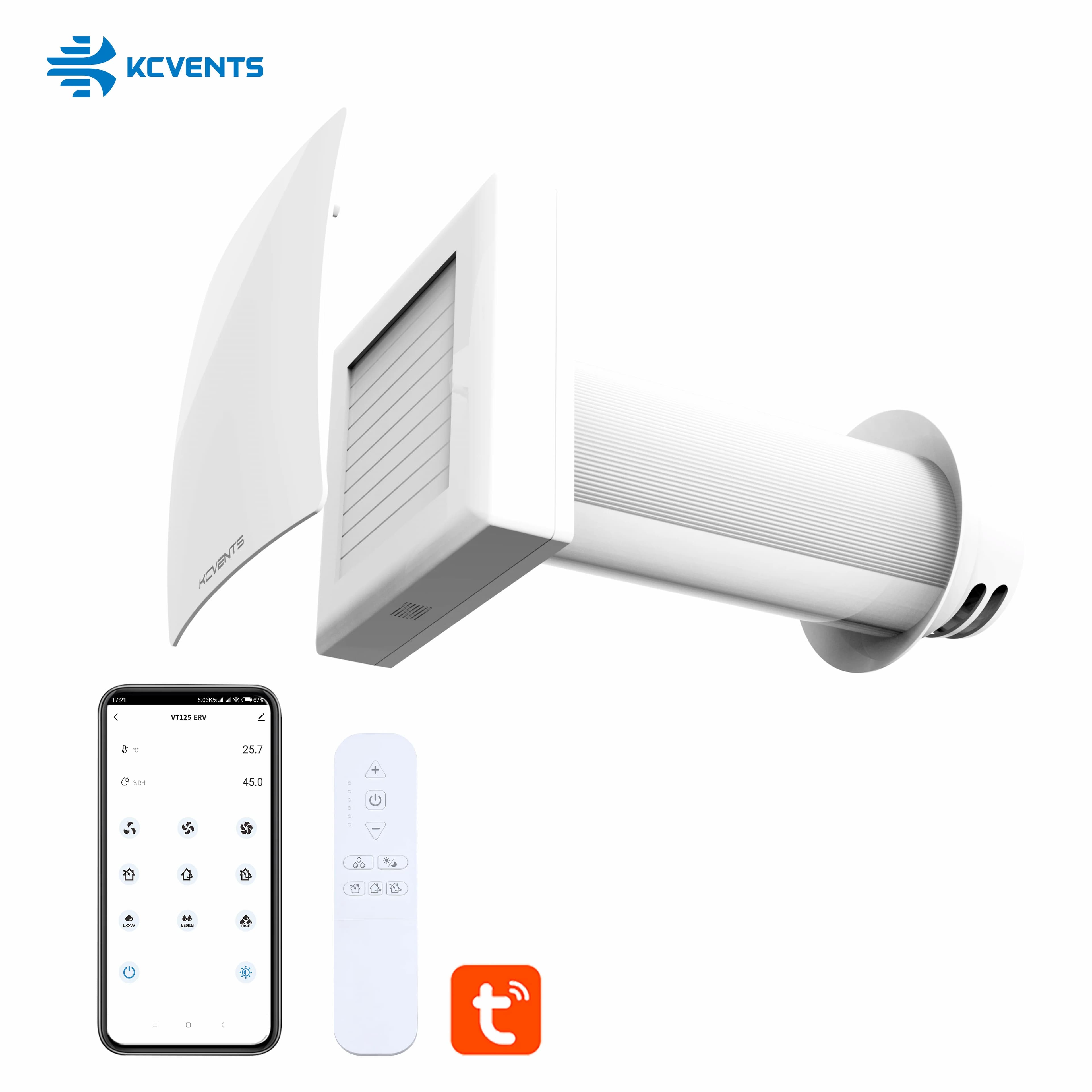 Récupérateur d'Air VT125 avec Récupération de Chaleur, Système de Ventilation Décentralisé, Rekuperateur pour Chambre Simple