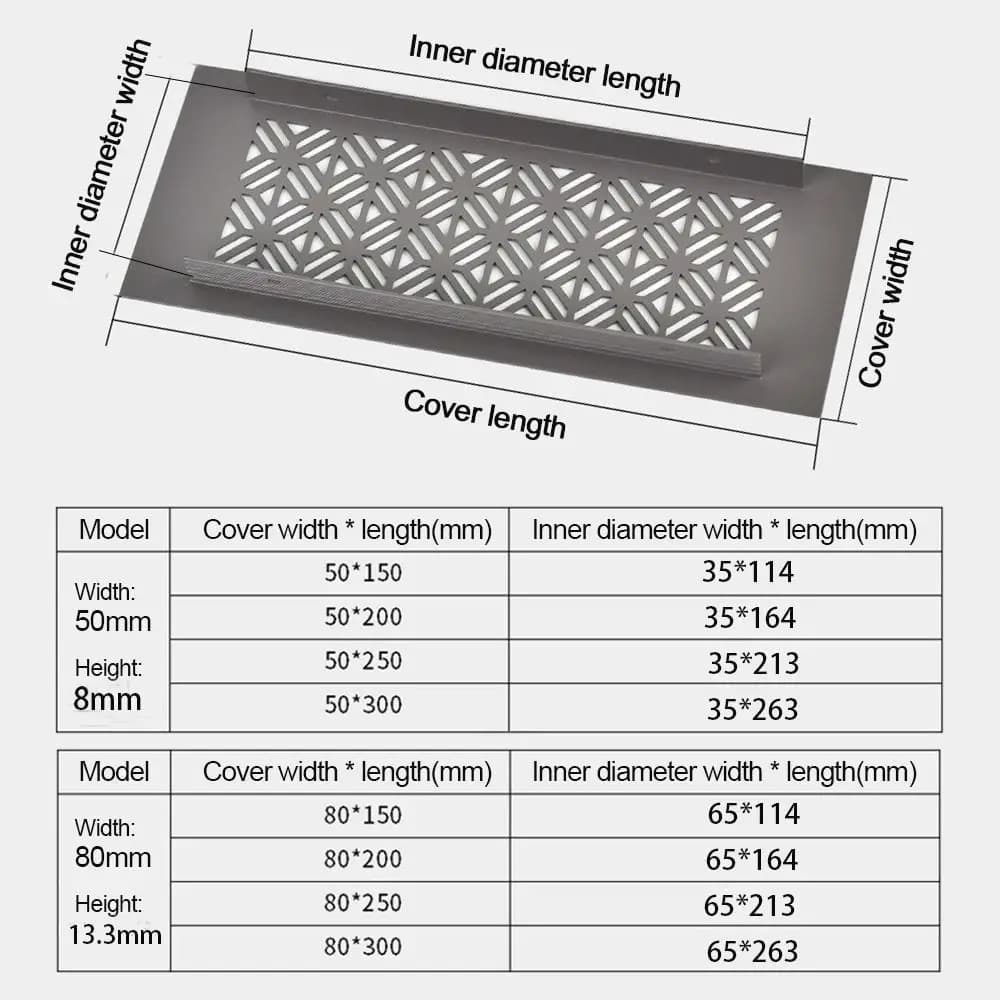 Grille de ventilation rectangulaire en alliage d'aluminium