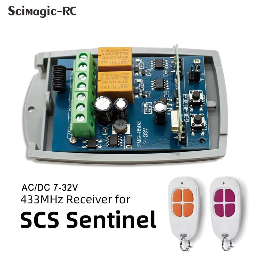 Universal SCS SENTINEL Contrôleur Récepteur de Porte de Garage 7-32V 85-250V 2CH 433MHz Télécommande Ouvre-portail