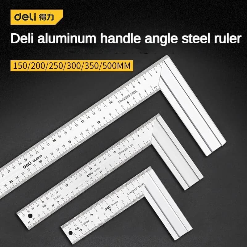 DELI – règle d'angle à 90 degrés en acier inoxydable, règle en forme de L, outil de mesure Double face, outils droits en métal pour le travail du bois