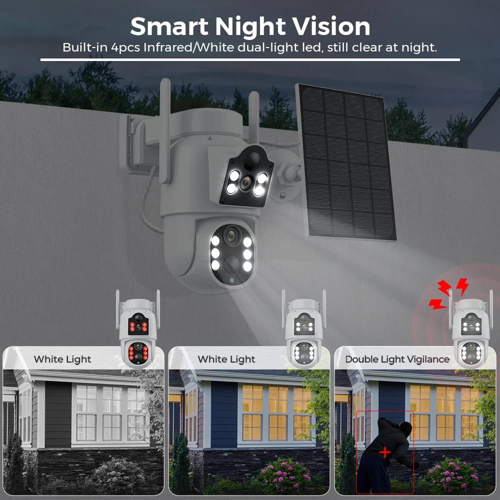 Caméra IP solaire WiFi extérieure double objectif PTZ