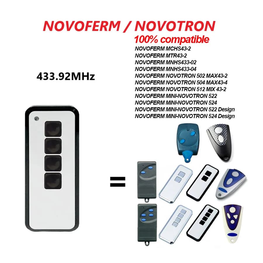 Pour NOVOFERM NOVOTRON télécommande de porte de Garage 502 MAX43-2 504 MAX43-4 512 MIX 43-2 pour MTR43-2 MCHS43-2 MNHS433-02 MNHS433-04