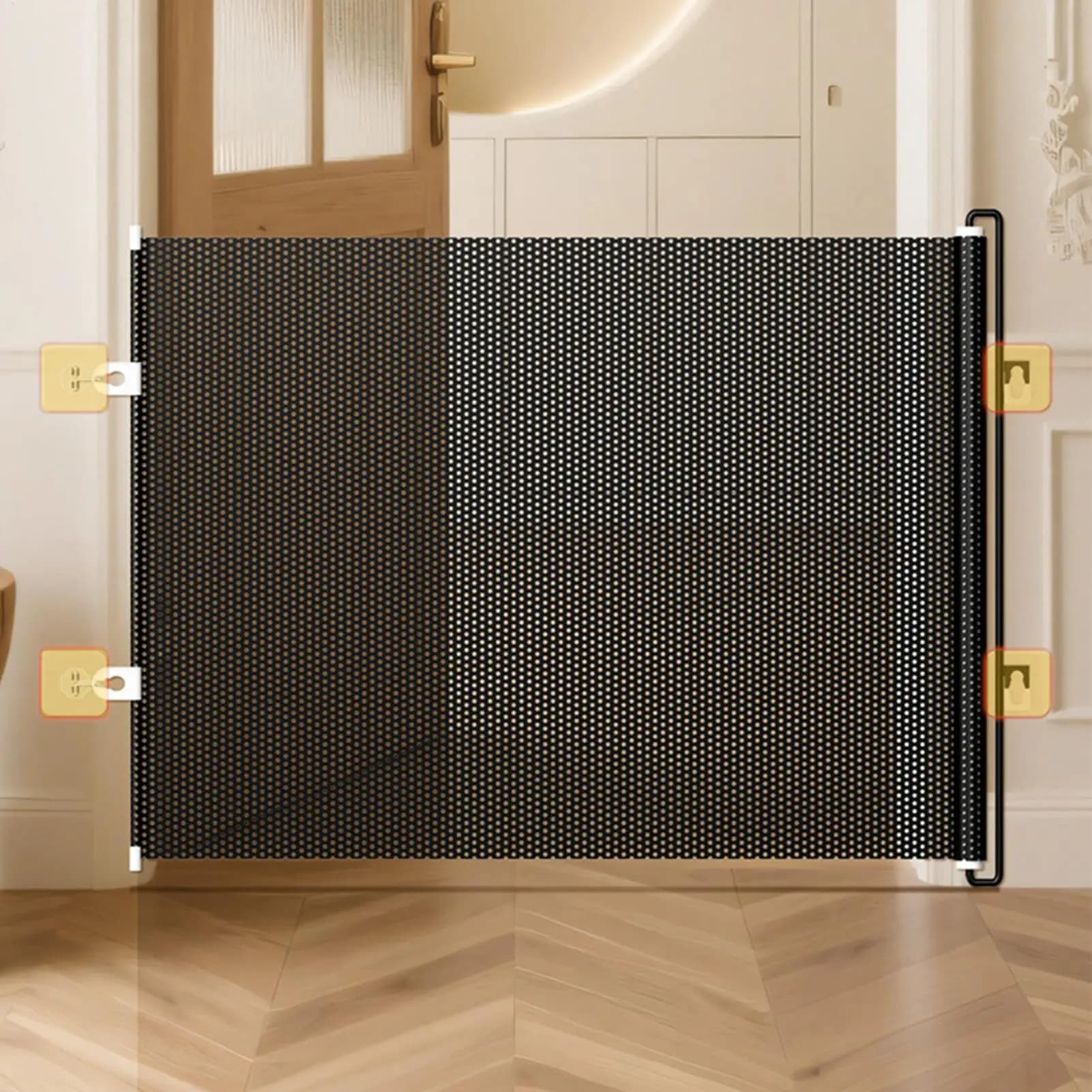 Barrière de sécurité rétractable pour portes intérieures et escaliers