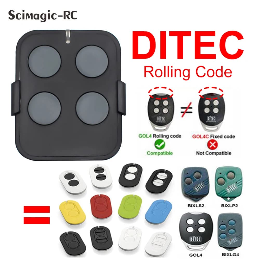 DITEC GOL4 BIXLG4 BIXLP2 BIXLS2 Entrematic ZEN2 ZEN4 ZEN2W ZEN4W Télécommande pour porte de garage 433.92MHz Rolling code gate opener fob