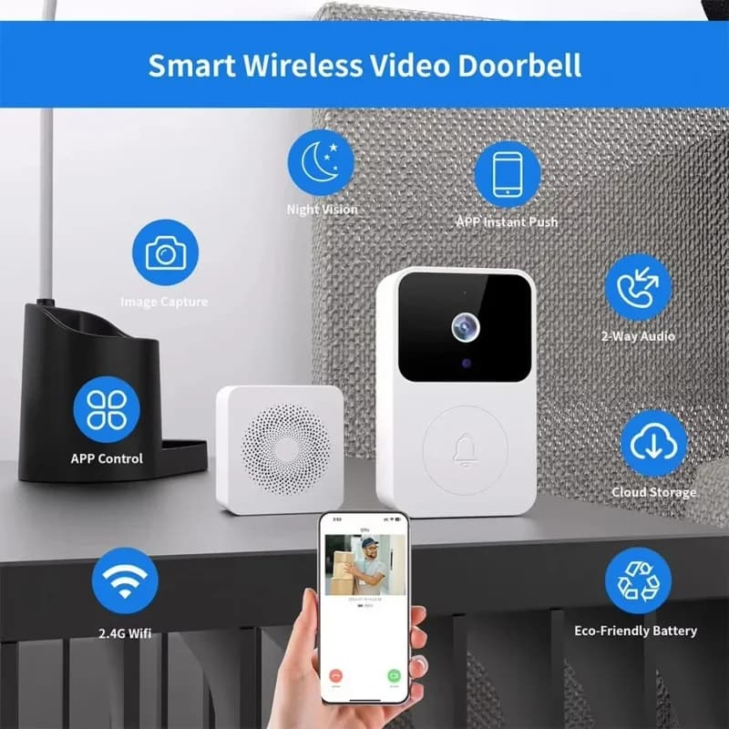 Mini sonnette vidéo WiFi sans fil avec interphone bidirectionnel