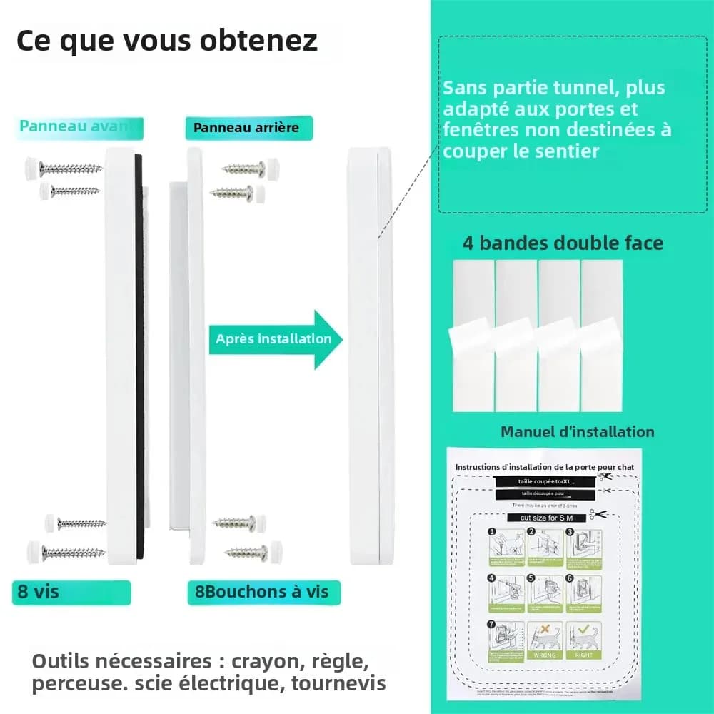 Chatière de Porte pour Chat ABS Magnétique Sécurité Renforcée Intérieure Extérieure Fenêtre Serrure 4 Voies