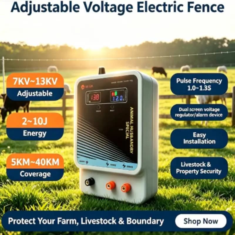 Électrificateur de clôture électrique à tension réglable de 5 à 40 km pour animaux de ferme