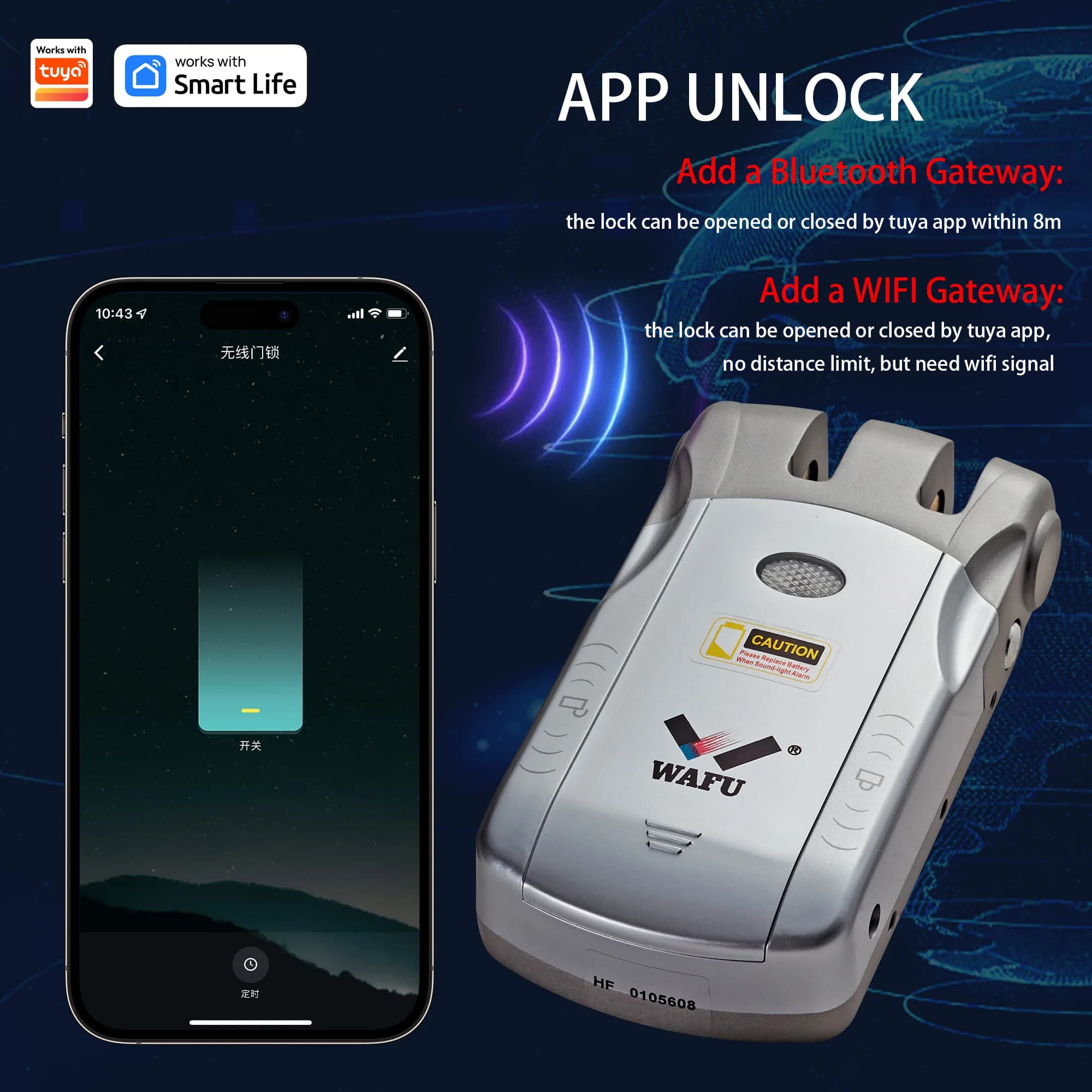 WAFU 010 Tuya APP WiFi télécommande intelligente sans fil serrure électrique à empreinte digitale