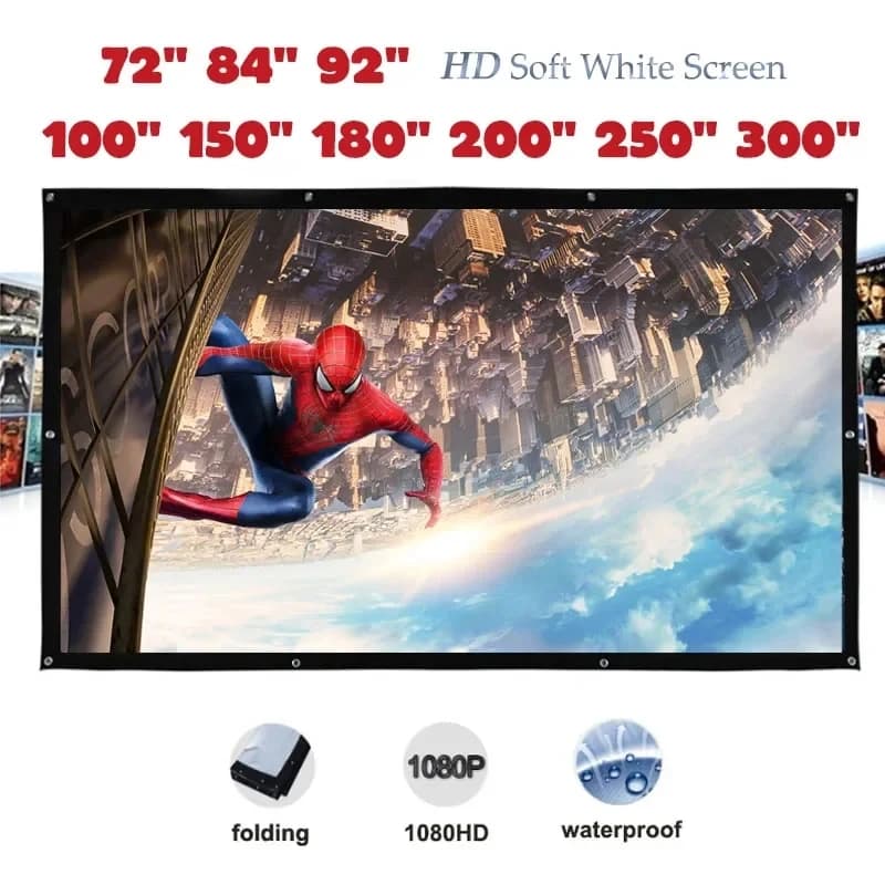 Écran de projection frontal haute luminosité, simple et portable, en tissu sans cadre, avec œillets, blanc mat, 4K