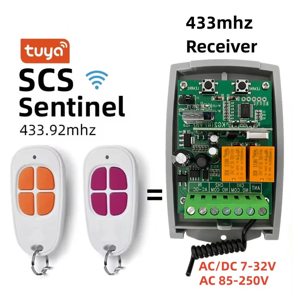 SCS SENTINEL contrôleur Tuya WiFi vie intelligente porte de Garage récepteur 7-32V 85-250V 2CH 433MHz télécommande ouvre-porte universel