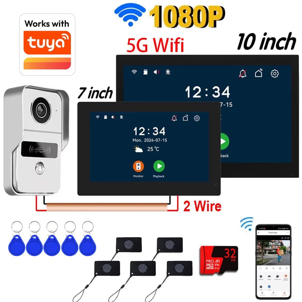 Système d'interphone vidéo HD 1080P à 2 fils