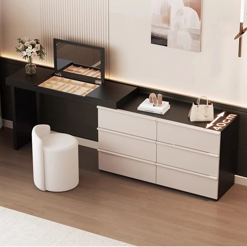 Vanité minimaliste italienne avec couvercle rabattable miroir caché vanité extensible multifonctionnelle pour meubles de chambre adulte Meuble