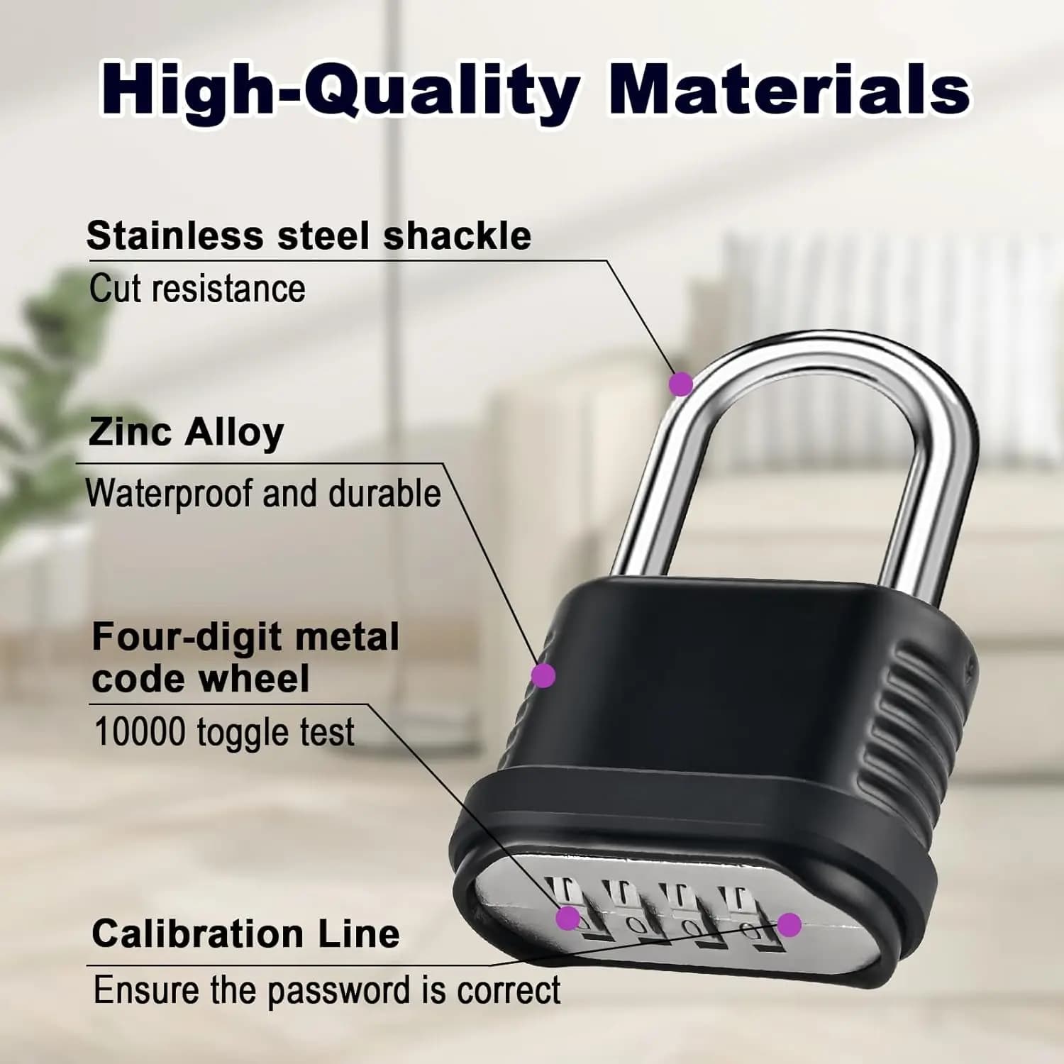 Cadenas à combinaison robuste à 4 chiffres