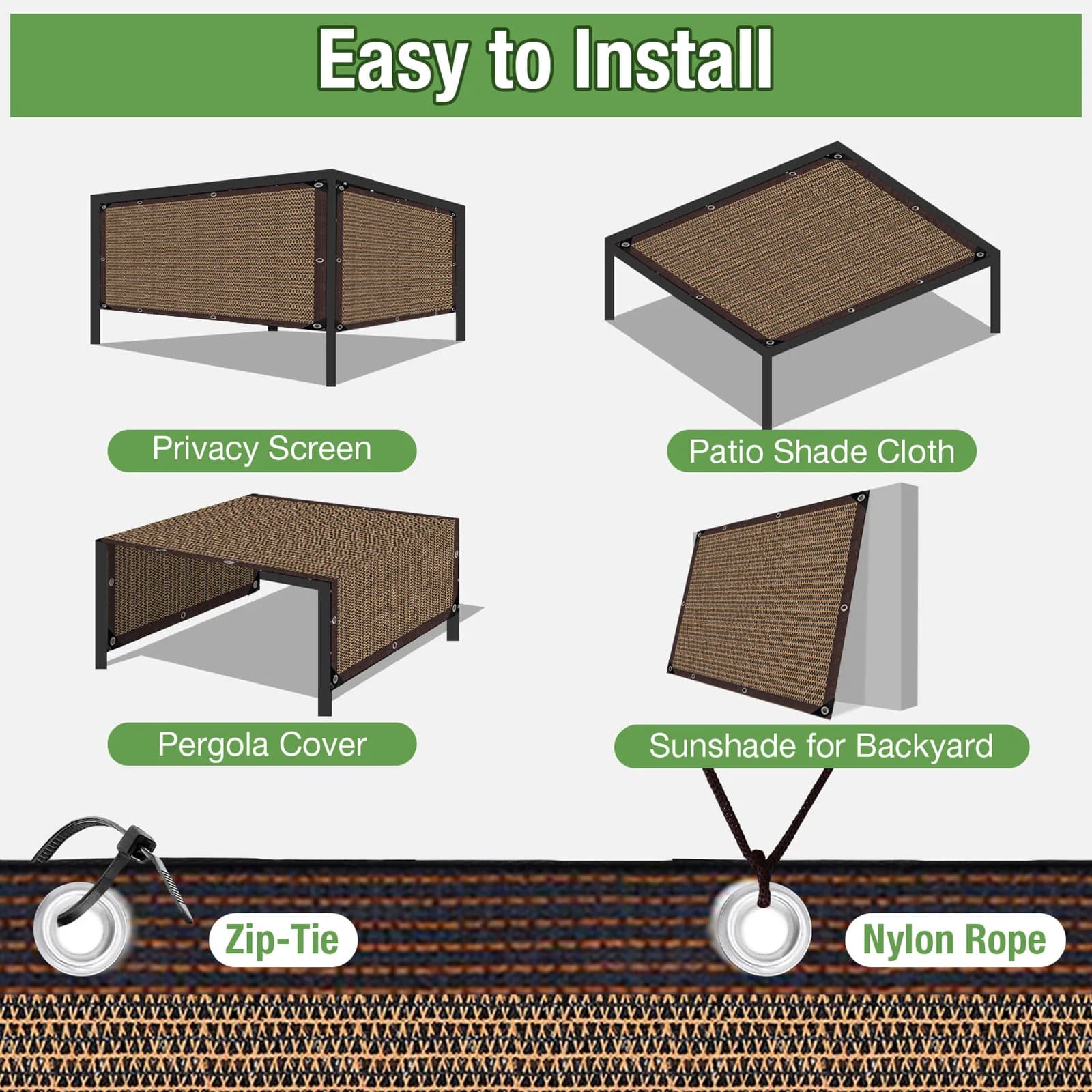 Panneau pare-soleil HDPE Premium avec protection UV 95% et œillets pour clôture de jardin