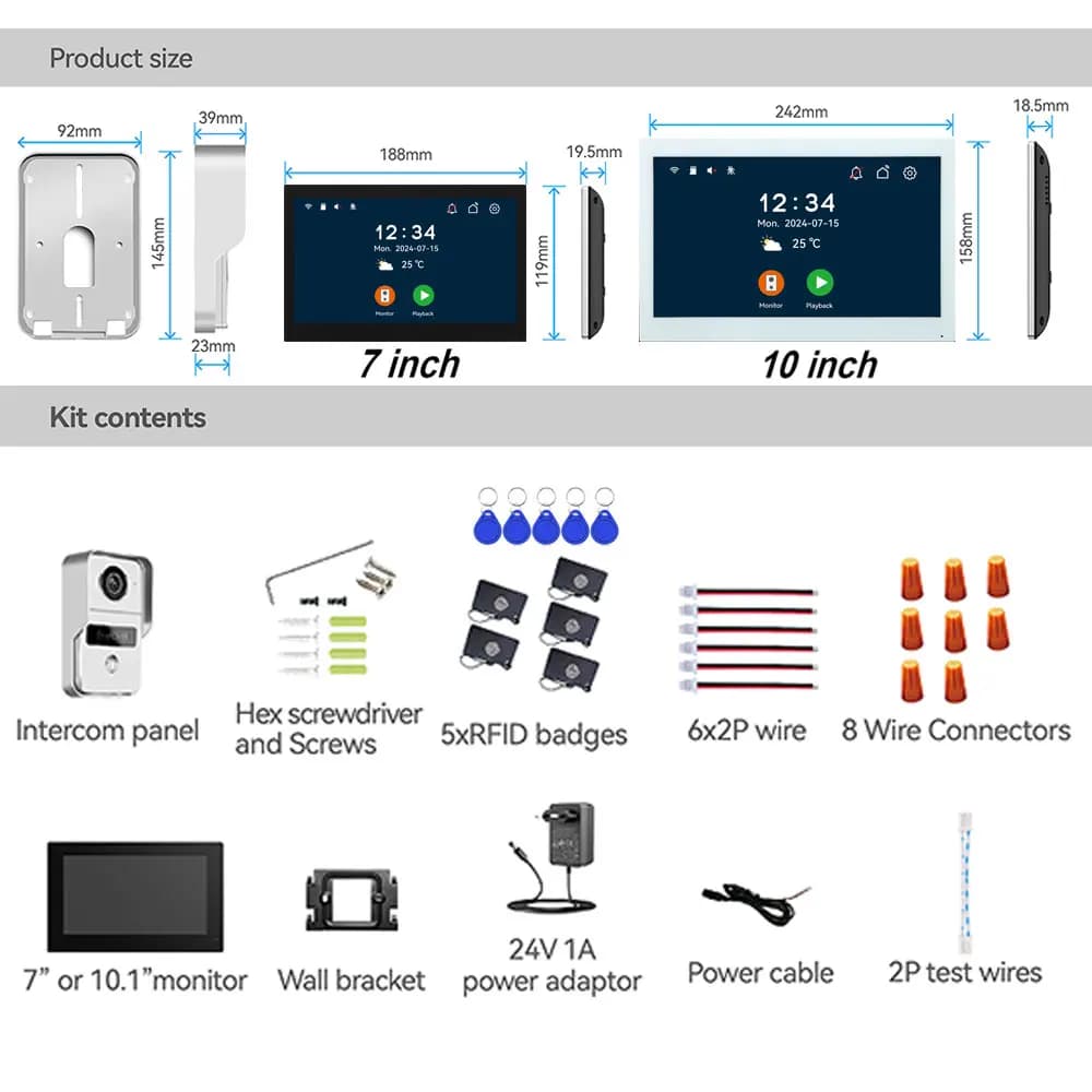 Système d'interphone vidéo HD 1080P à 2 fils