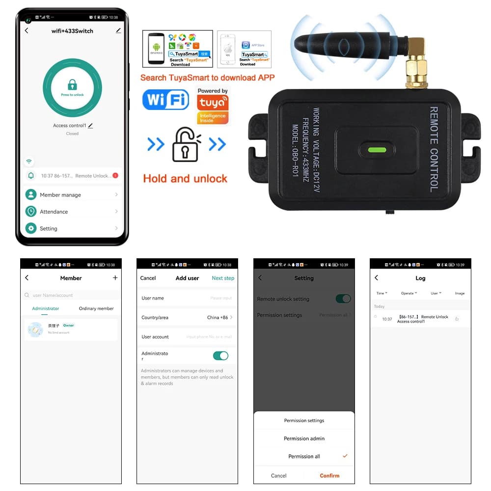 Contrôleur de portail sans fil avec accès via l'application Tuya