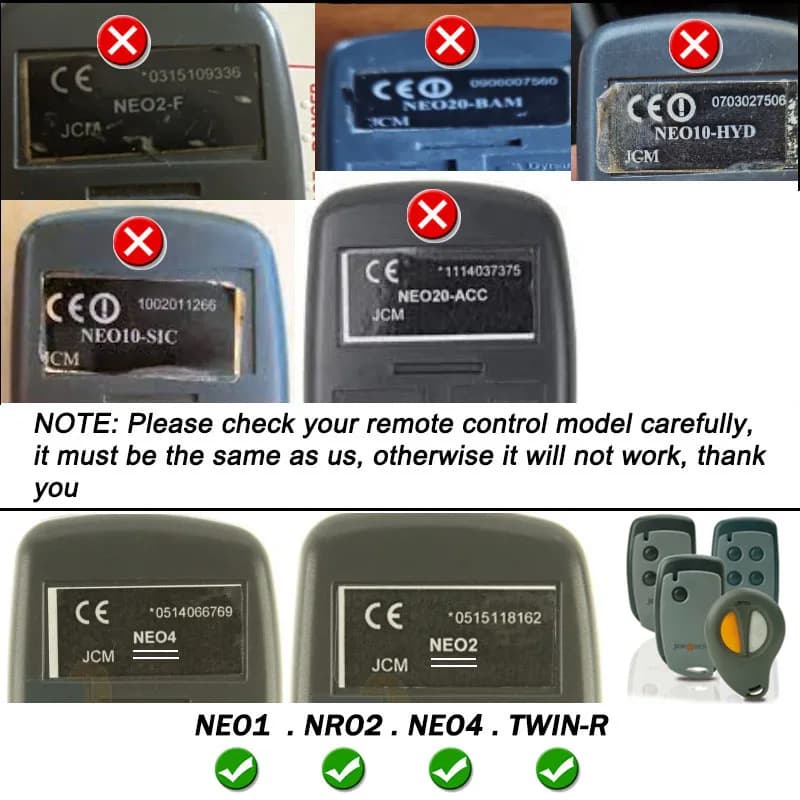 JCM NEO RC1 RC2 RC4 TWIN-R GO NORTON PORTIS Porte de Garage Télécommande Duplicateur 433MHz 868MHz