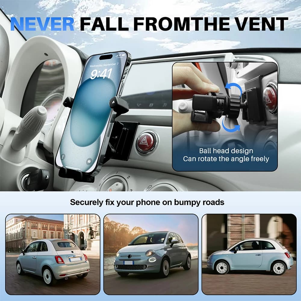 Support de téléphone à gravité pour voiture, compatible avec Fiat 500 (2008-2024) et Abarth 595 (2012-2024).