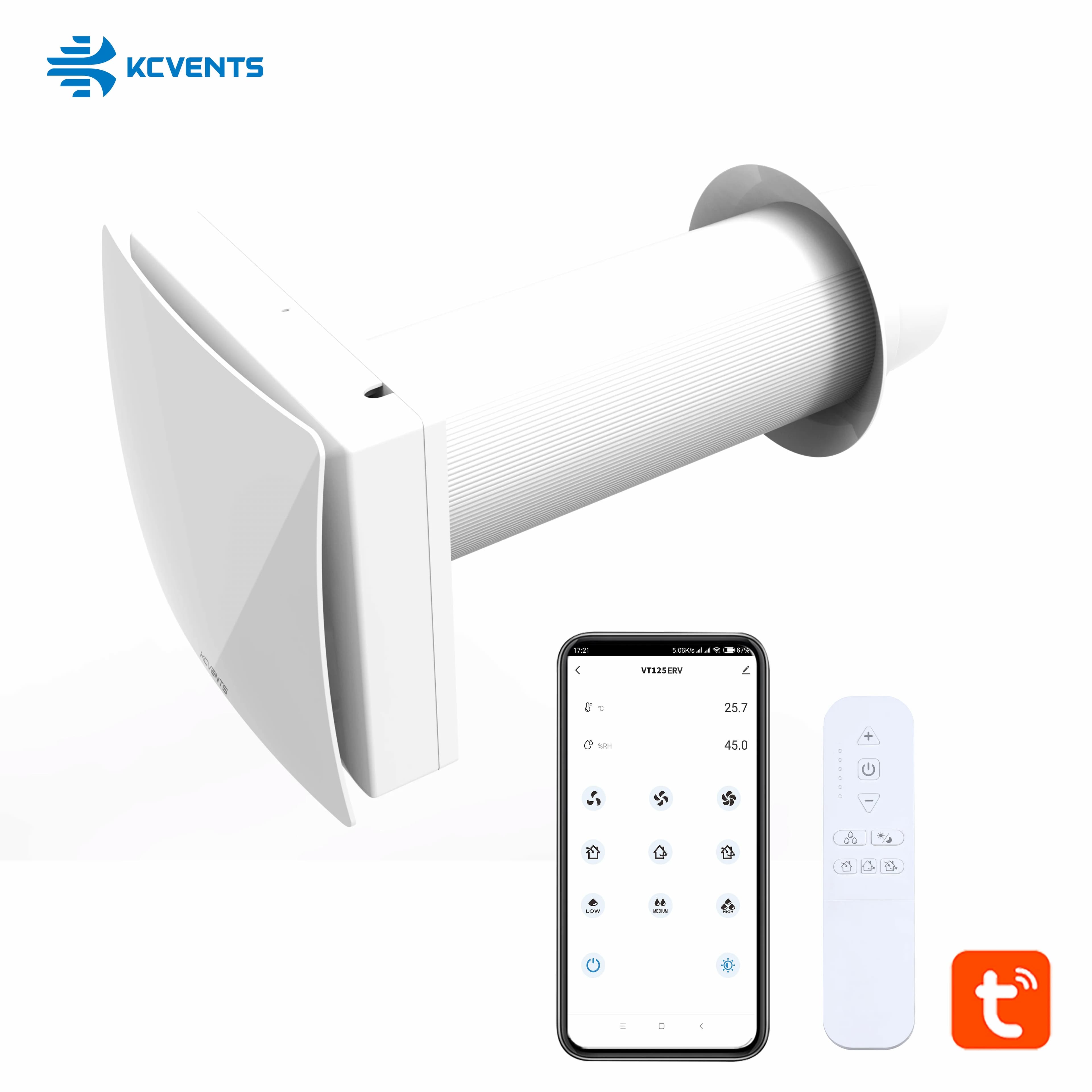 Récupérateur d'Air VT125 avec Récupération de Chaleur, Système de Ventilation Décentralisé, Rekuperateur pour Chambre Simple