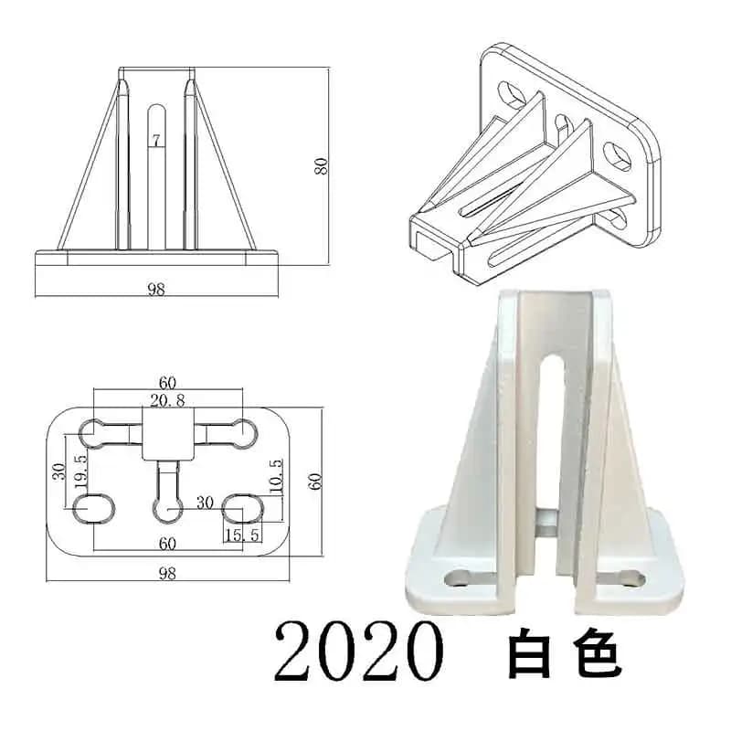 Base fixe carrée en aluminium pour profilés 2020/3030/3060 pour clôture