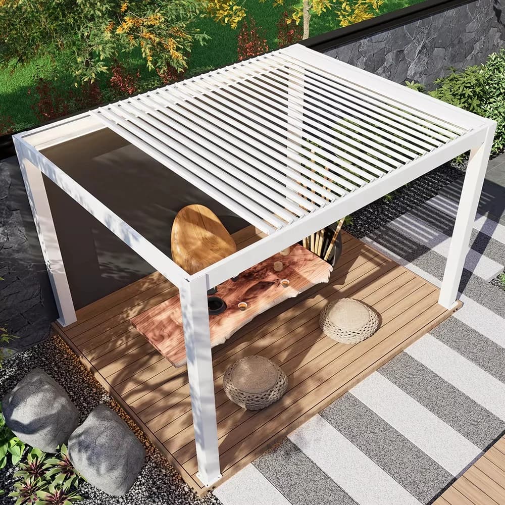 Pergola en aluminium avec porte coulissante vitrée, pavillon moderne pour jardin, extérieur, cour, patio, villa, intimité