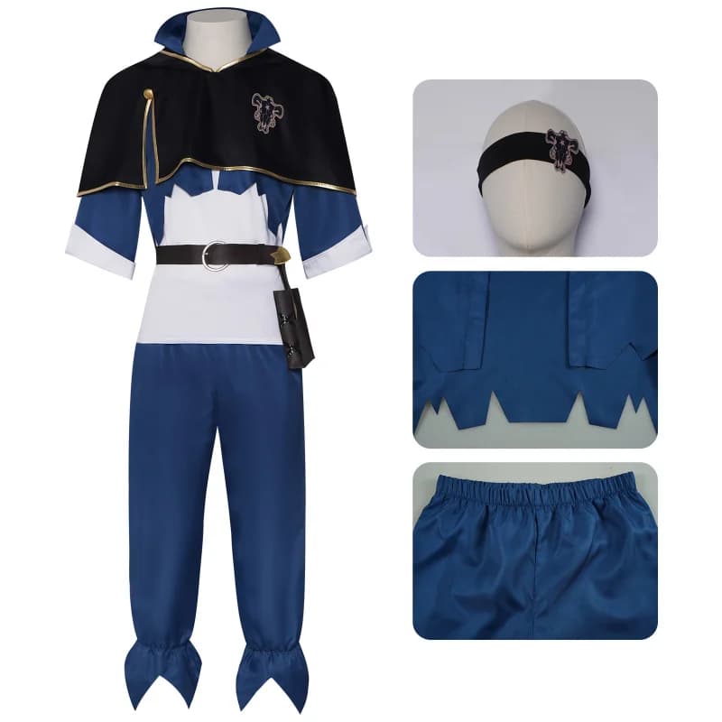Costume de Cosplay Anime Asta, cape noire, haut bleu, ensemble pantalon, trèfle à quatre feuilles, tenue de jeu de rôle pour hommes, fête de carnaval d'halloween