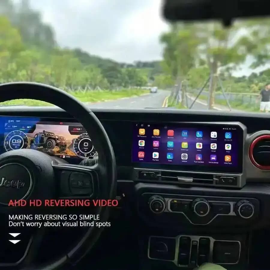 Lecteur multimédia LCD stéréo 4G Carplay pour JEEP WRANGLER 2018-2022 24.6 ''GPS Navi Android Qled double écran autoradio avec 360