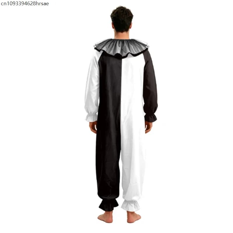 Costume de Clown Sanglant Unisexe Adulte Noir et Blanc, Combinaison Unique pour Halloween, Déguisement de Zombie Sombre et Maléfique pour Fête et Spectacle