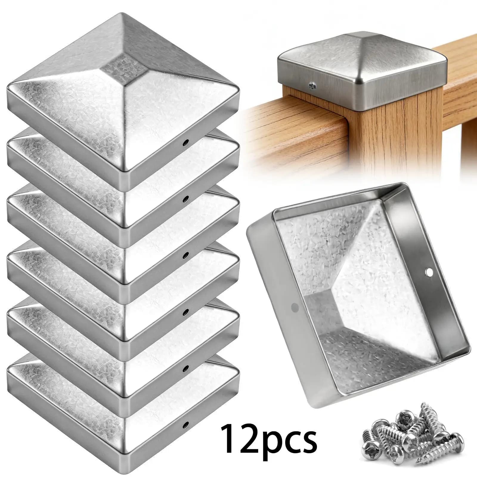 Ensemble de capuchons de poteau de clôture en acier zingué style pyramide