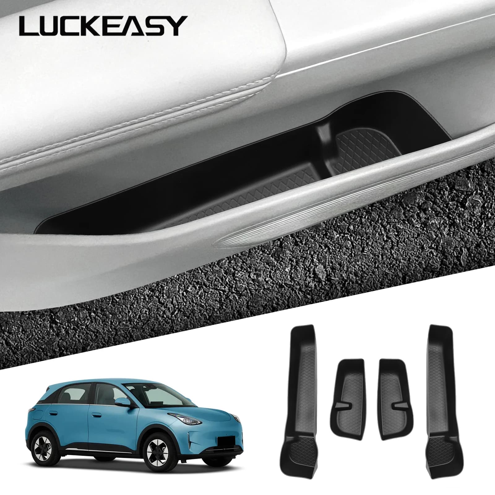 LUCKEASY pour Geely EX2 2024 2025 2026 – Boîte de rangement pour poignée de porte latérale de voiture, compartiment anti-salissure, plateau de rangement et d'organisation, accessoires