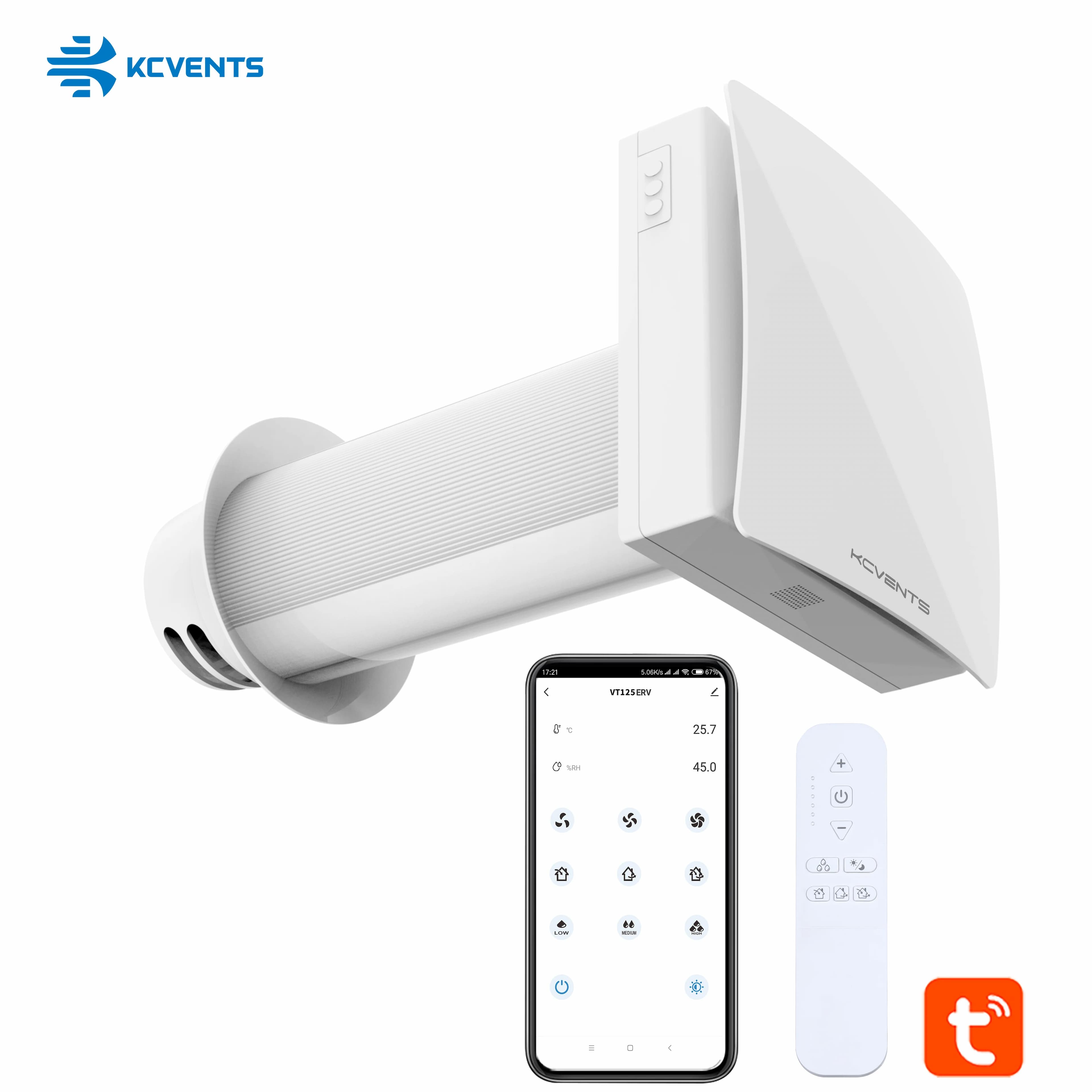 Récupérateur d'Air VT125 avec Récupération de Chaleur, Système de Ventilation Décentralisé, Rekuperateur pour Chambre Simple