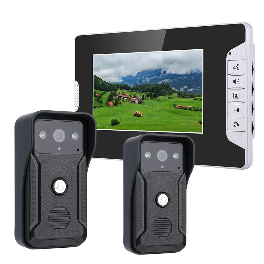 Kit d'interphone de sonnette de visiophone de 7 pouces, 2 caméras, 1 moniteur, Vision nocturne avec