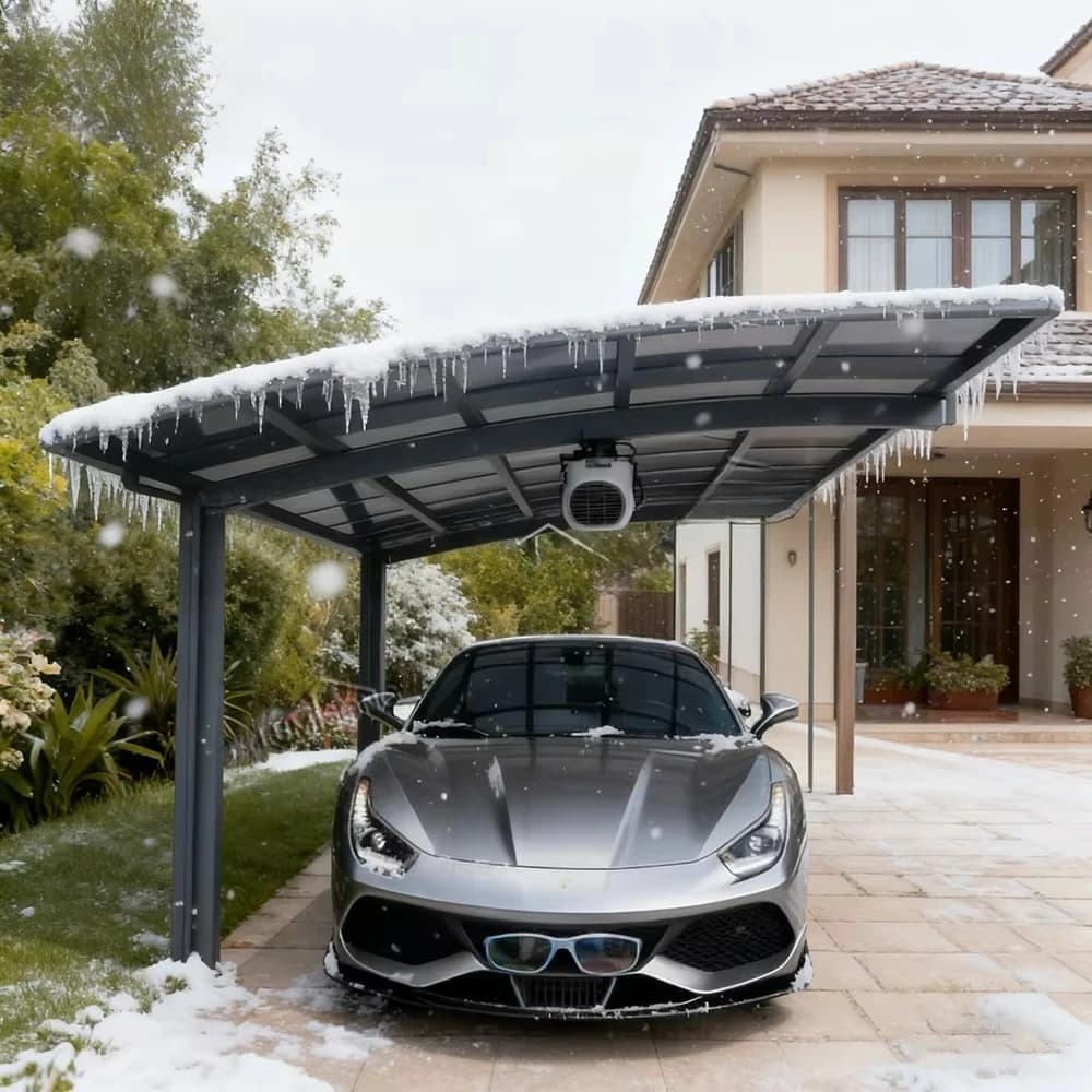 Abri de voiture de luxe en aluminium avec toit arqué, abri de stationnement extérieur résistant aux