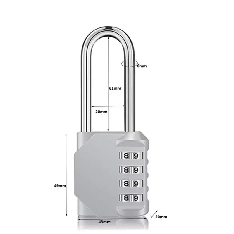 Cadenas à combinaison extérieur à 4 chiffres, longue manille, étanche, mot de passe, pour casier d'é