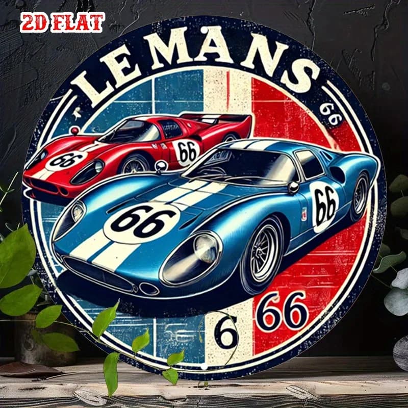 Panneau en aluminium rond vintage Le Mans 7,87x7,87, plat 2D, 1 pièce - Décoration murale en métal p