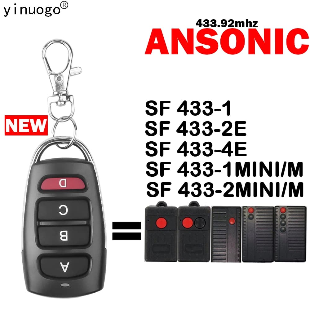 ANSONIC – télécommande de porte de Garage 433.92mhz, Code fixe SF 433-1 433-2E 433-4E 433-1MINI/M 43