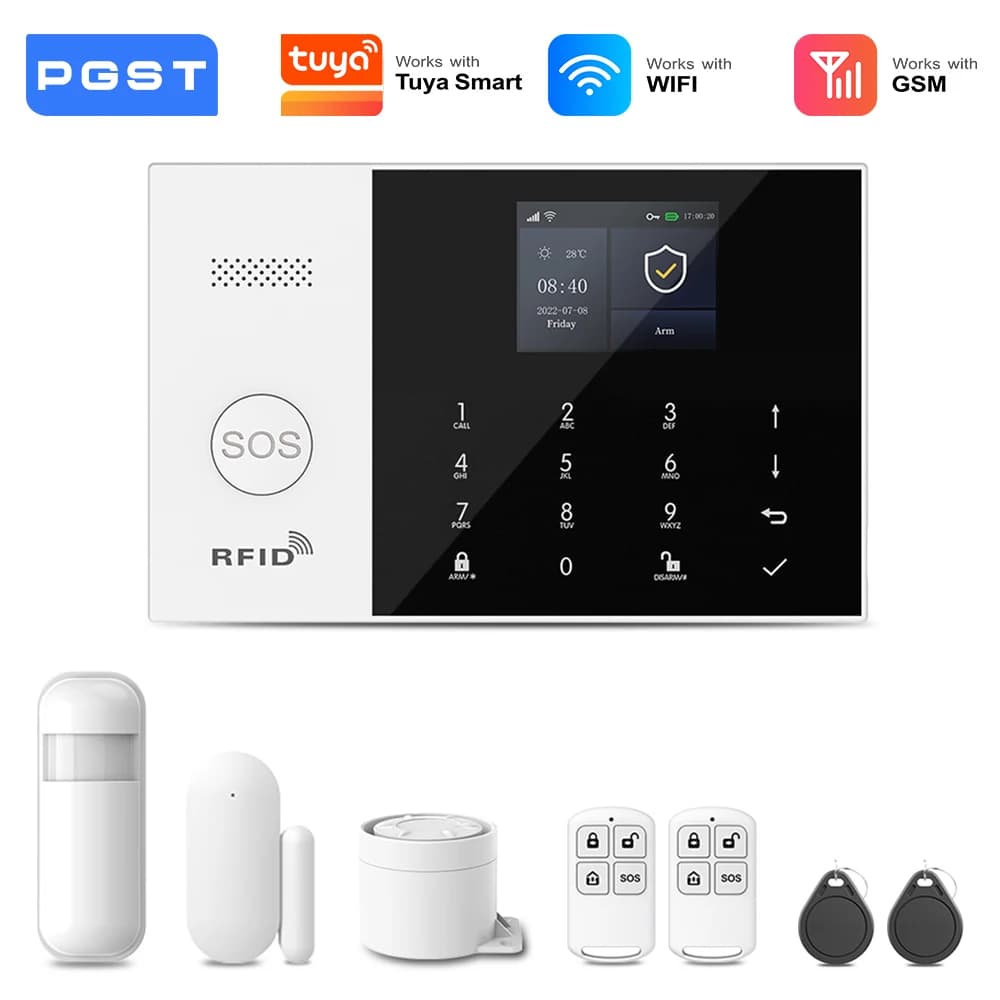 PGST kit sécurité alarme anti intrusion WiFi 2G GSM 4G Works with Tuya Smart Life système sans fil c