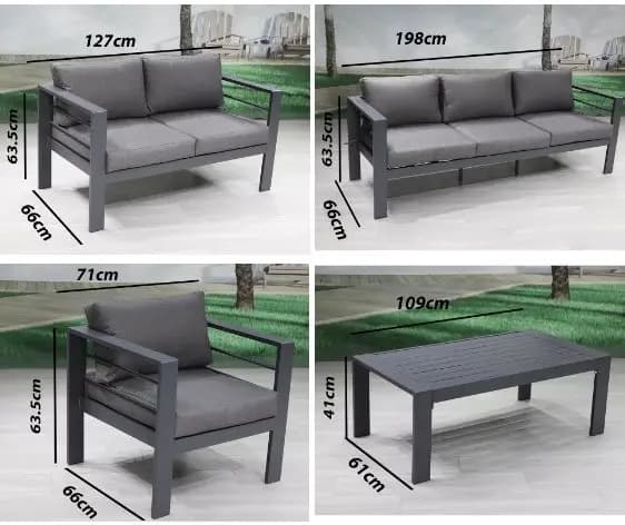 Ensemble de meubles de patio en aluminium gris moderne pour jardin extérieur, villa et cour