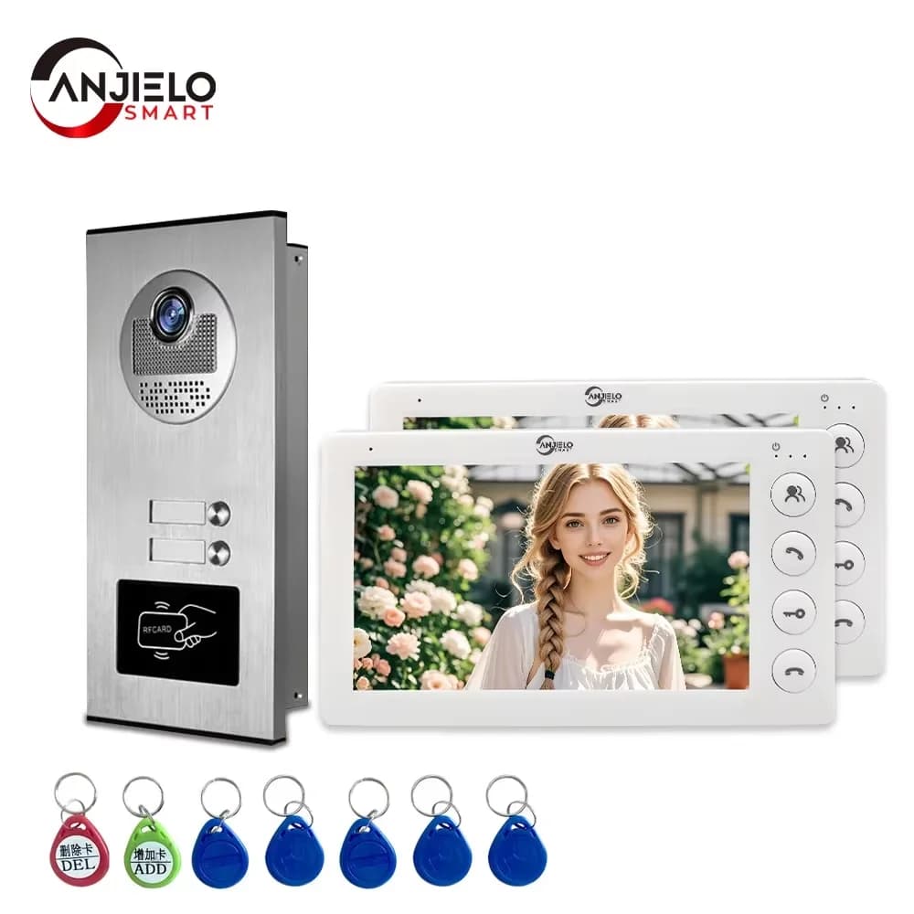 Interphone vidéo intelligent ANJIELO pour 2/3/4 appartements avec déverrouillage par carte RFID, sys