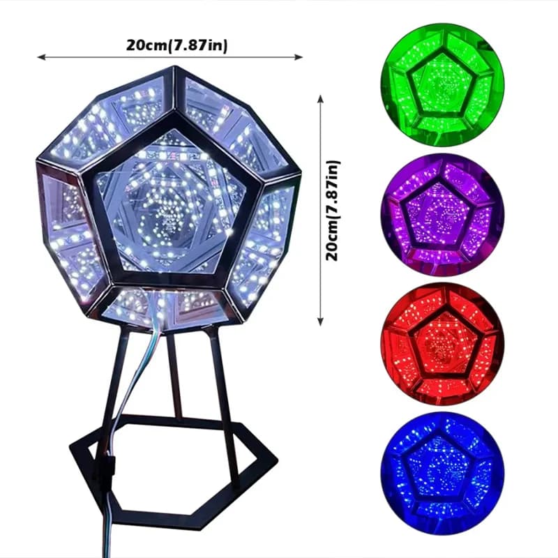 Veilleuse LED géométrique de rêve avec support, lumière d'art miroir dodecaèdre infini, cadeaux créa